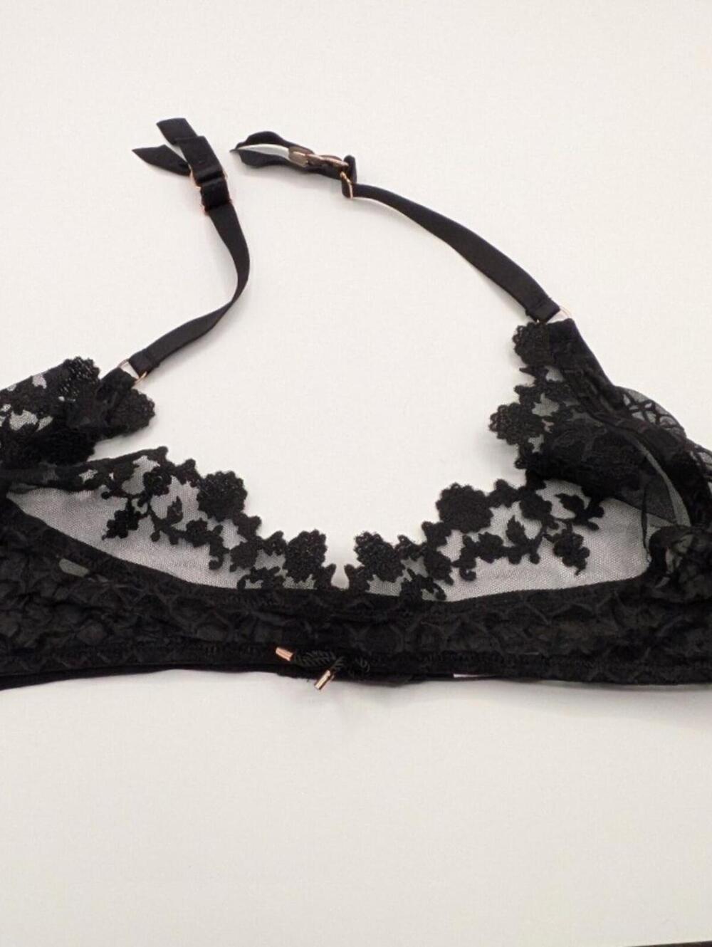 Savage X Fenty $45 Black Floral Lace Sheer Mesh Bralette Top Strap Connectors